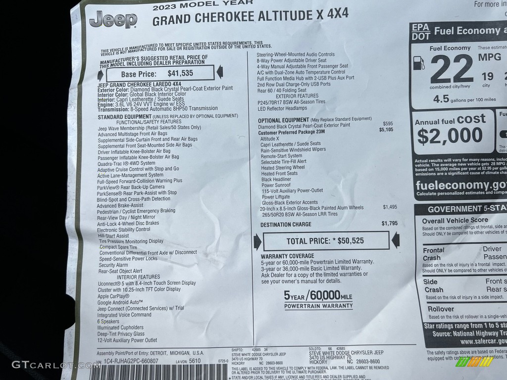 2023 Jeep Grand Cherokee Altitude 4x4 Window Sticker Photos