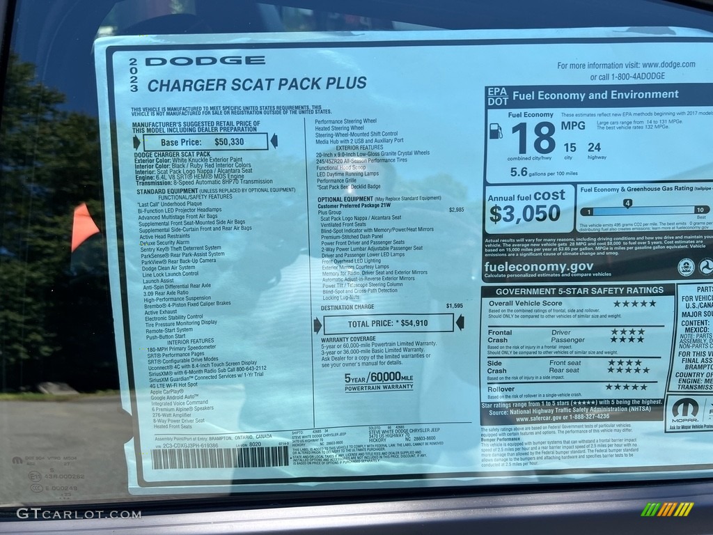 2023 Dodge Charger Scat Pack Plus Window Sticker Photo #146457509