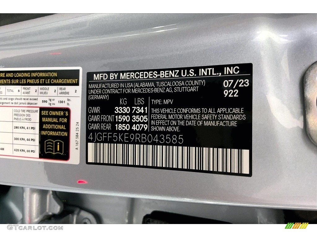 2024 GLS Color Code 922 for Cirrus Silver Metallic Photo #146459063