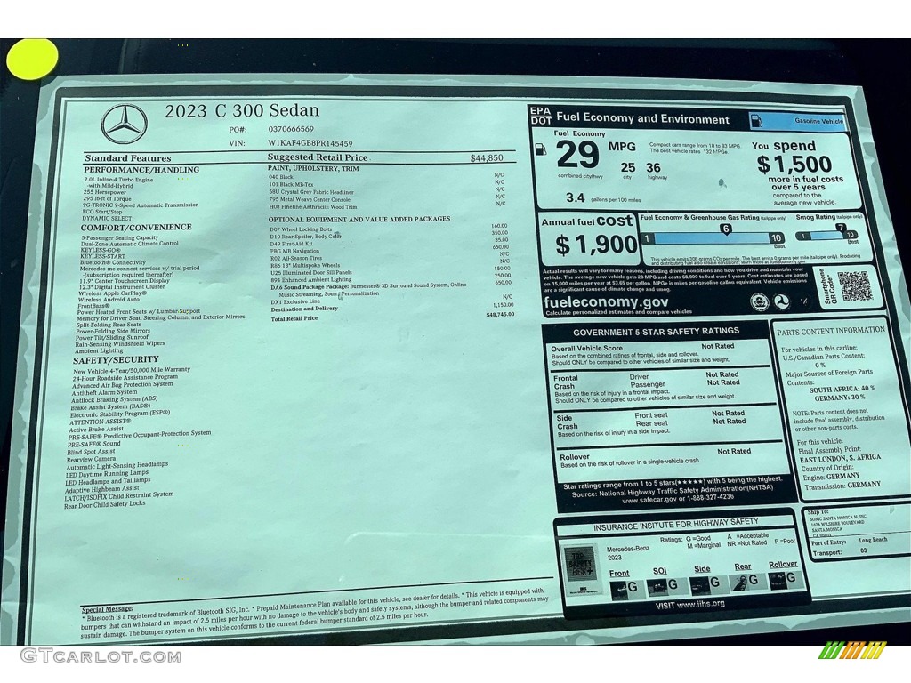 2023 Mercedes-Benz C 300 Sedan Window Sticker Photo #146459410