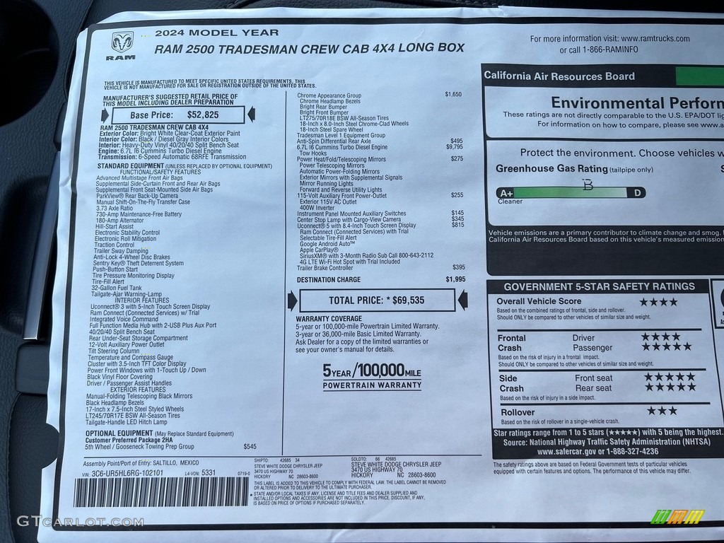 2024 Ram 2500 Tradesman Crew Cab 4x4 Window Sticker Photo #146460738