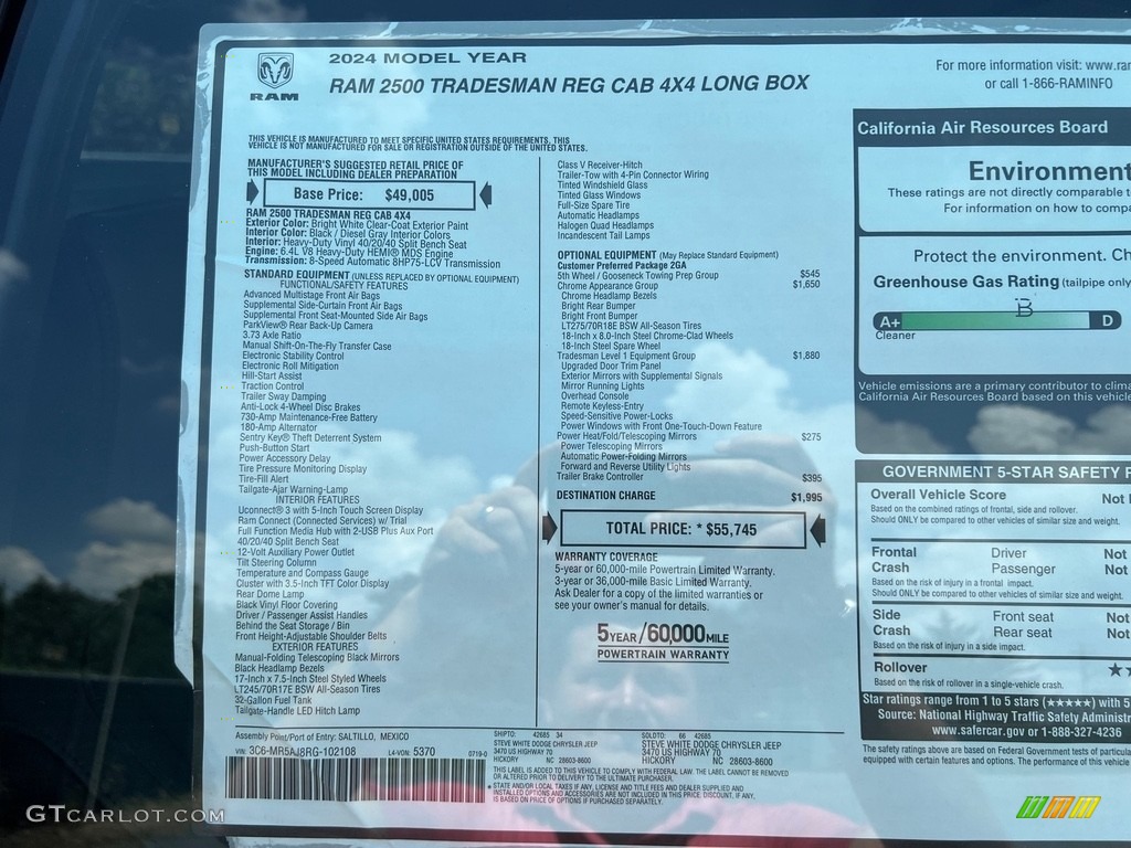 2024 Ram 2500 Tradesman Regular Cab 4x4 Window Sticker Photo #146461250