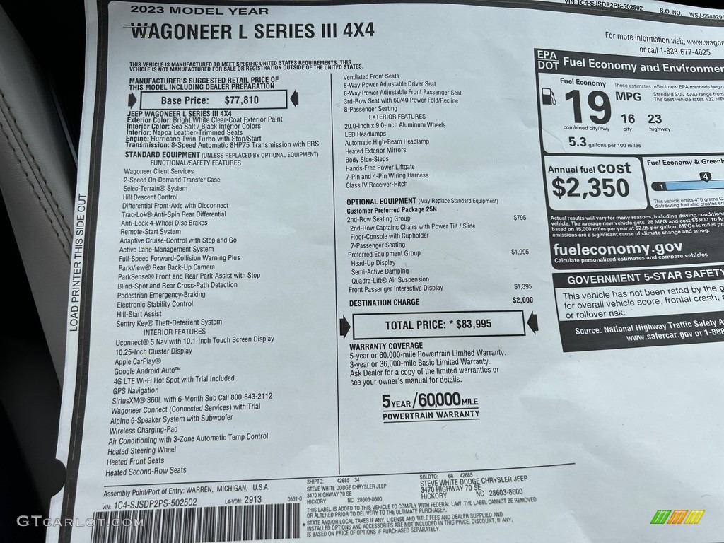 2023 Jeep Wagoneer L Series III 4x4 Window Sticker Photo #146462972
