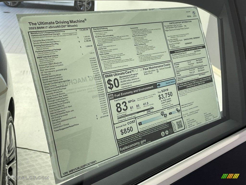 2023 BMW i7 Series xDrive60 Window Sticker Photos