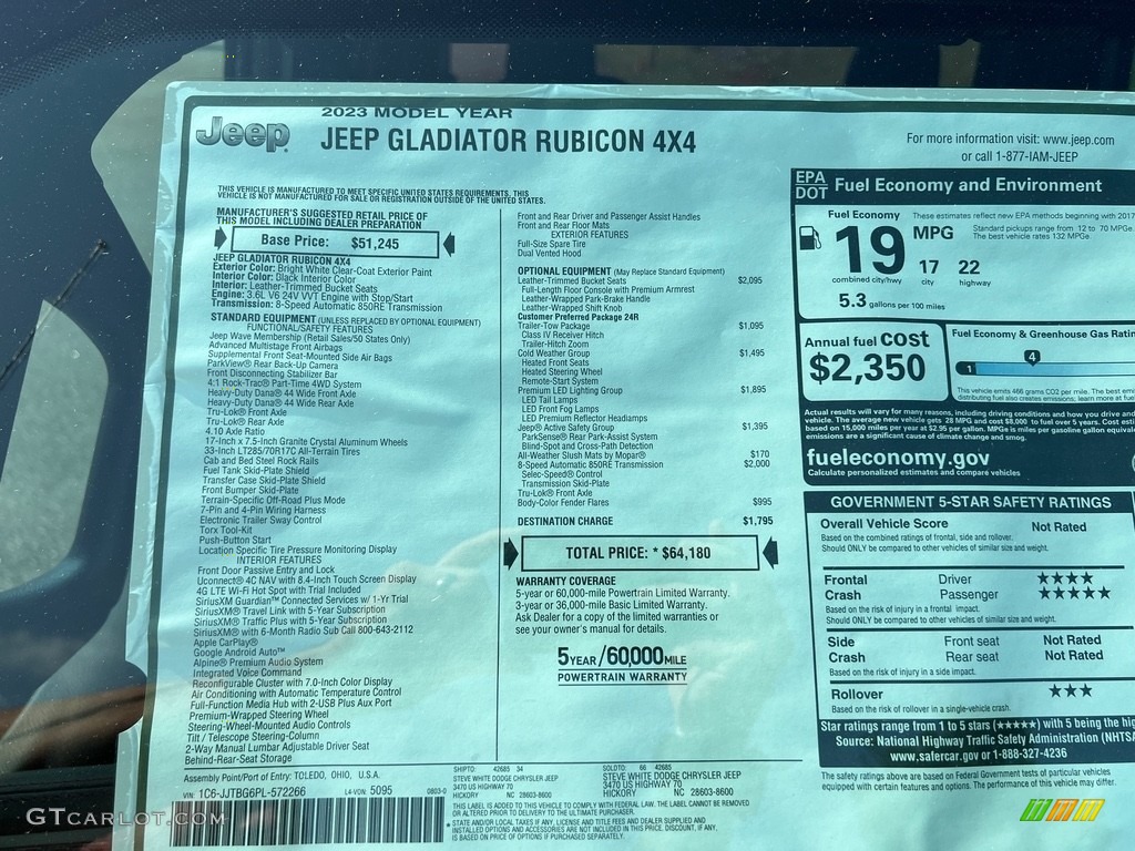 2023 Jeep Gladiator Rubicon 4x4 Window Sticker Photo #146466798