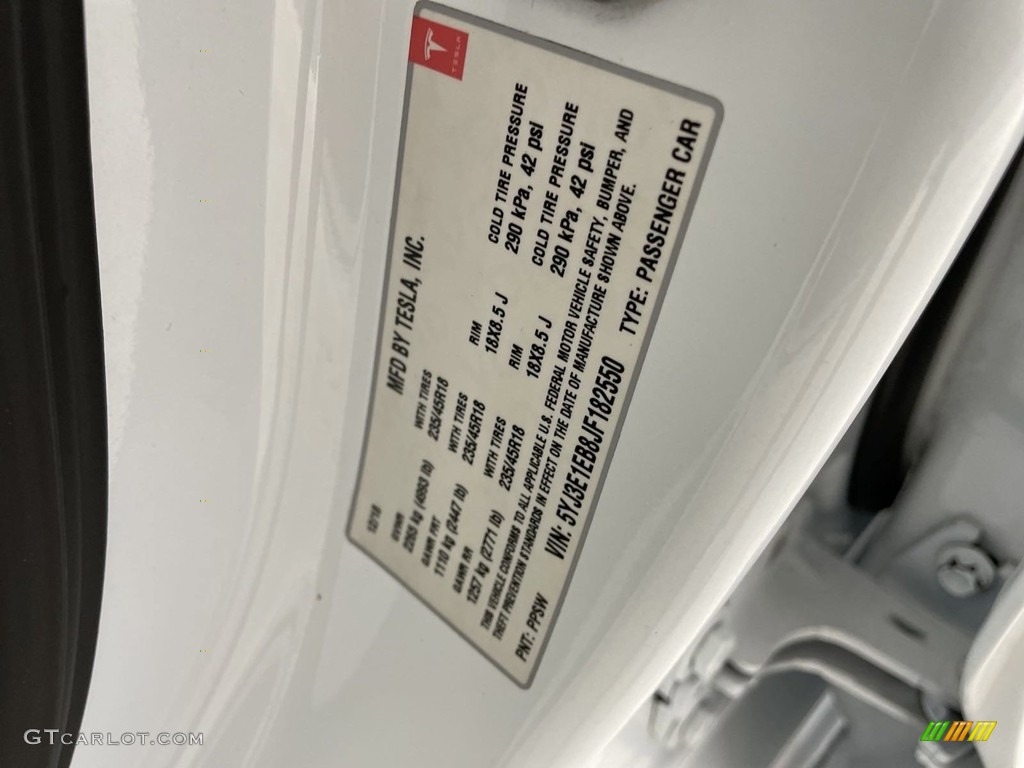 2018 Model 3 Long Range AWD - Pearl White Multi-Coat / Black photo #34