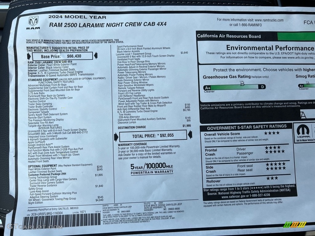 2024 Ram 2500 Laramie Crew Cab 4x4 Window Sticker Photo #146471270