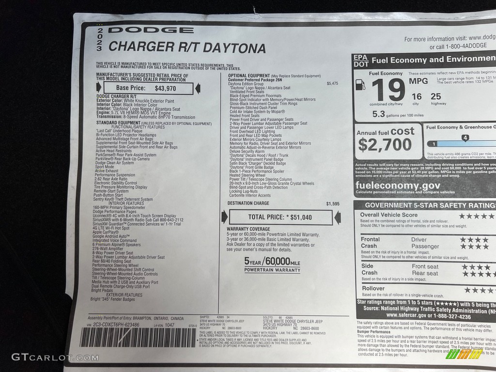 2023 Dodge Charger R/T Daytona Window Sticker Photo #146471456