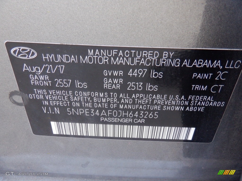 2018 Hyundai Sonata SEL Color Code Photos