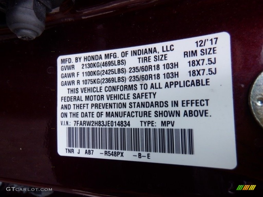 2018 CR-V EX-L AWD - Basque Red Pearl II / Gray photo #37