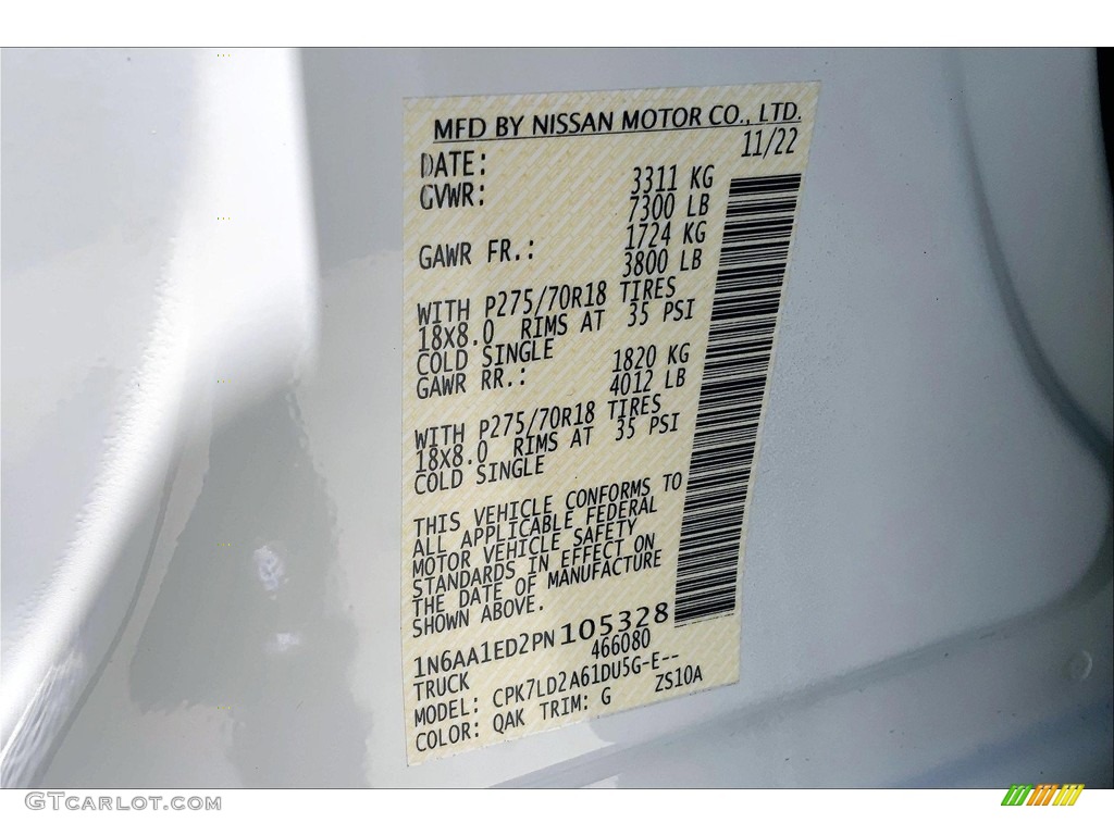 2023 Nissan Titan Pro-4X Crew Cab 4x4 Color Code Photos