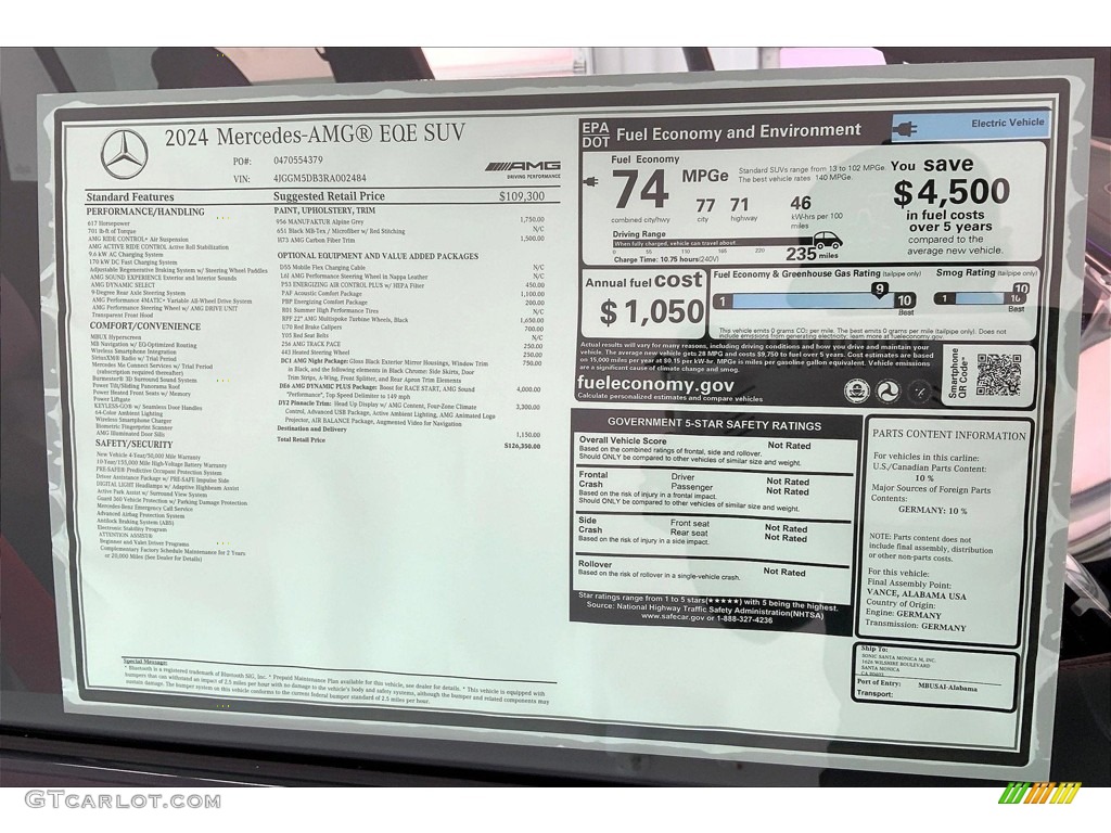 2024 Mercedes-Benz EQE AMG 4Matic SUV Window Sticker Photo #146479257