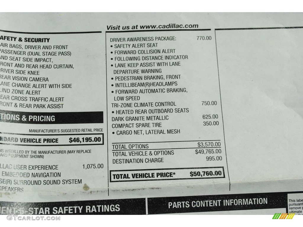 2018 Cadillac XT5 Luxury Window Sticker Photos