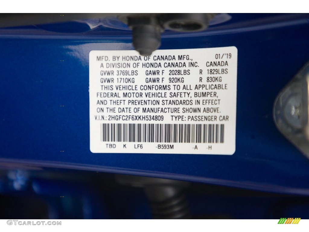 2019 Civic LX Sedan - Agean Blue Metallic / Black photo #39
