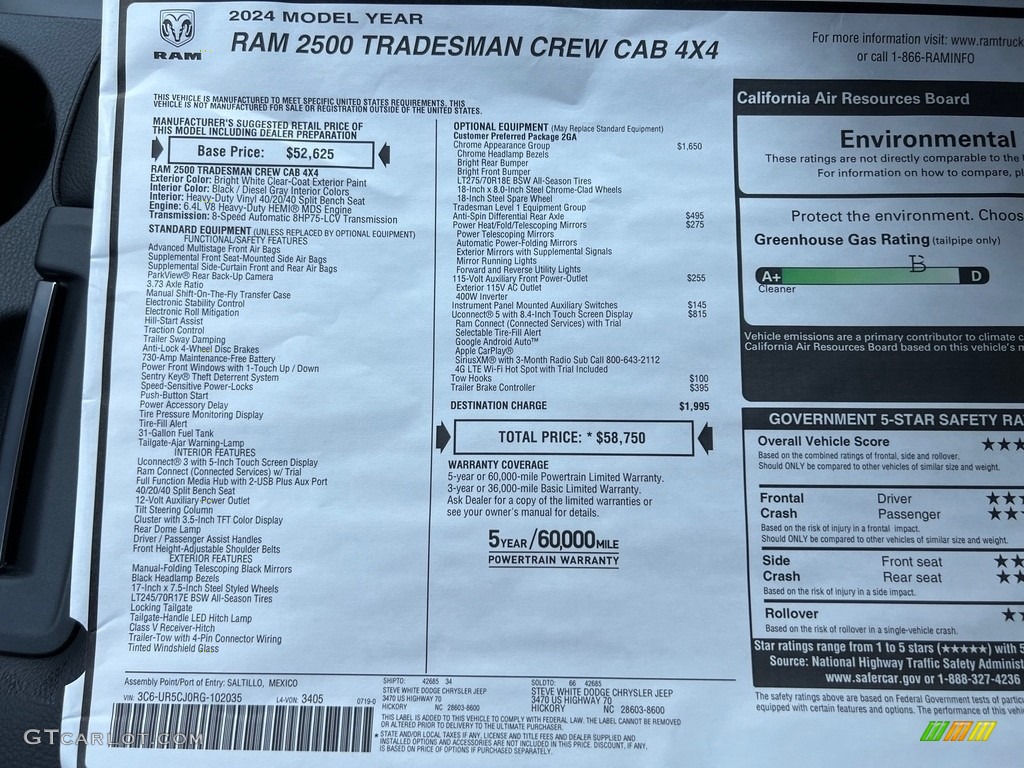 2024 Ram 2500 Tradesman Crew Cab 4x4 Window Sticker Photo #146486350