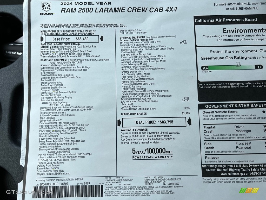 2024 Ram 2500 Laramie Crew Cab 4x4 Window Sticker Photo #146490963