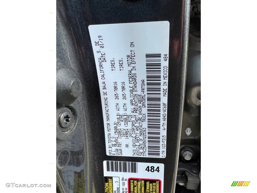 2019 Tacoma Color Code 1G3 for Magnetic Gray Metallic Photo #146491657