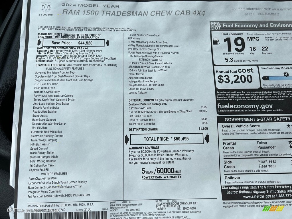 2024 Ram 1500 Tradesman Crew Cab 4x4 Window Sticker Photos