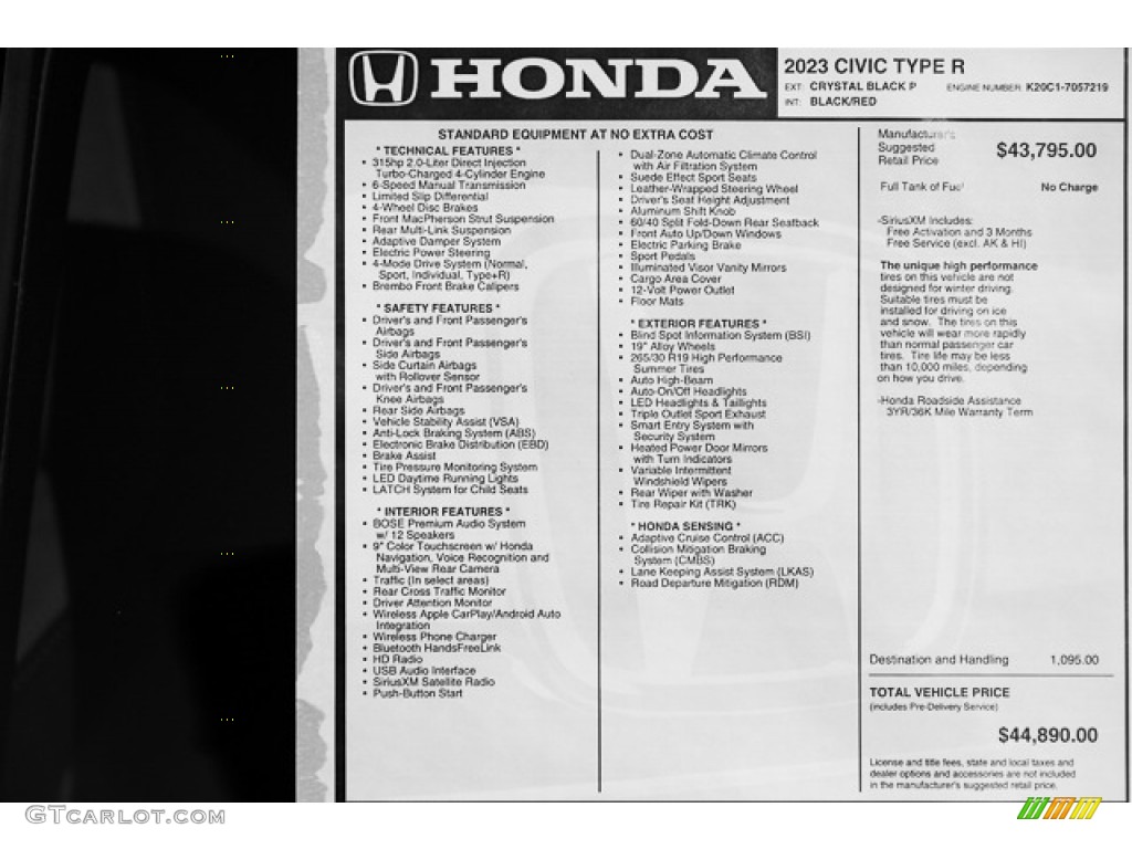 2023 Honda Civic Type R Window Sticker Photo #146493397