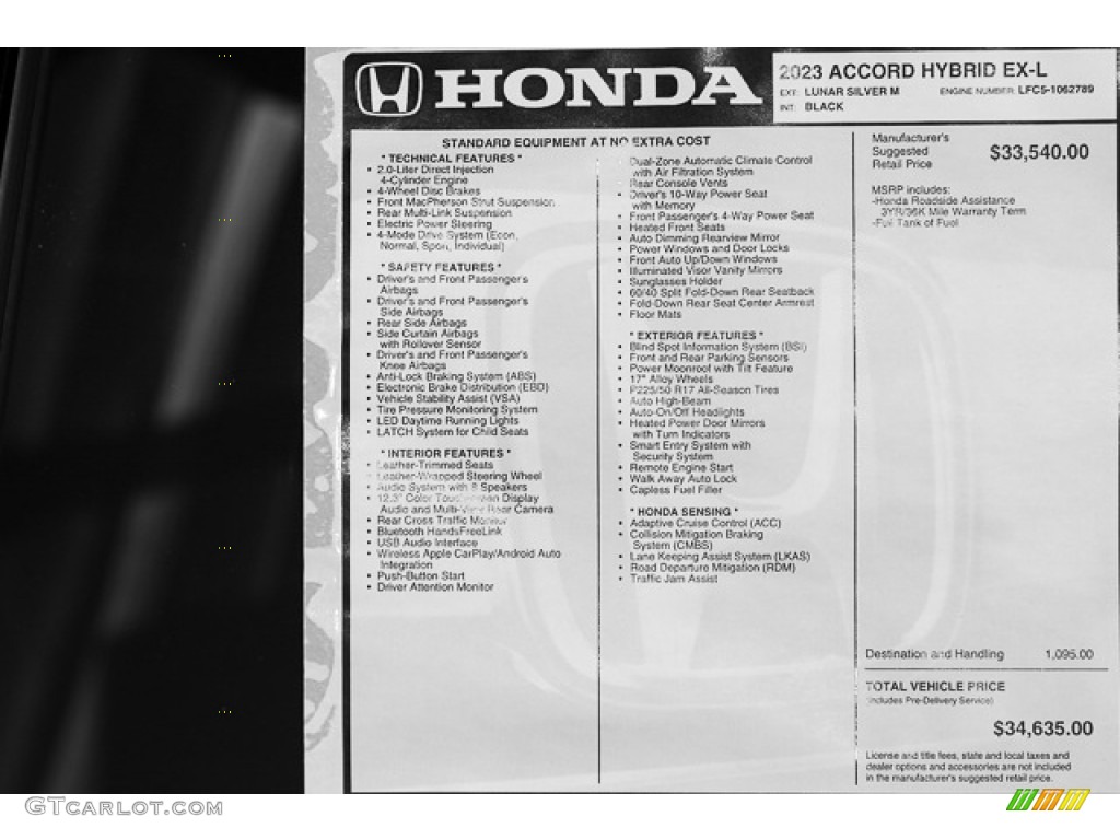 2023 Honda Accord EX-L Hybrid Window Sticker Photo #146493997