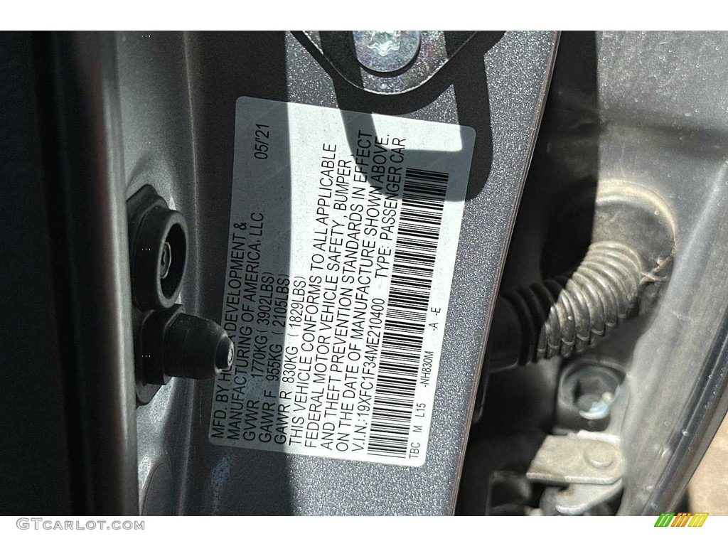 2021 Civic Color Code NH830M for Lunar Silver Metallic Photo #146495396