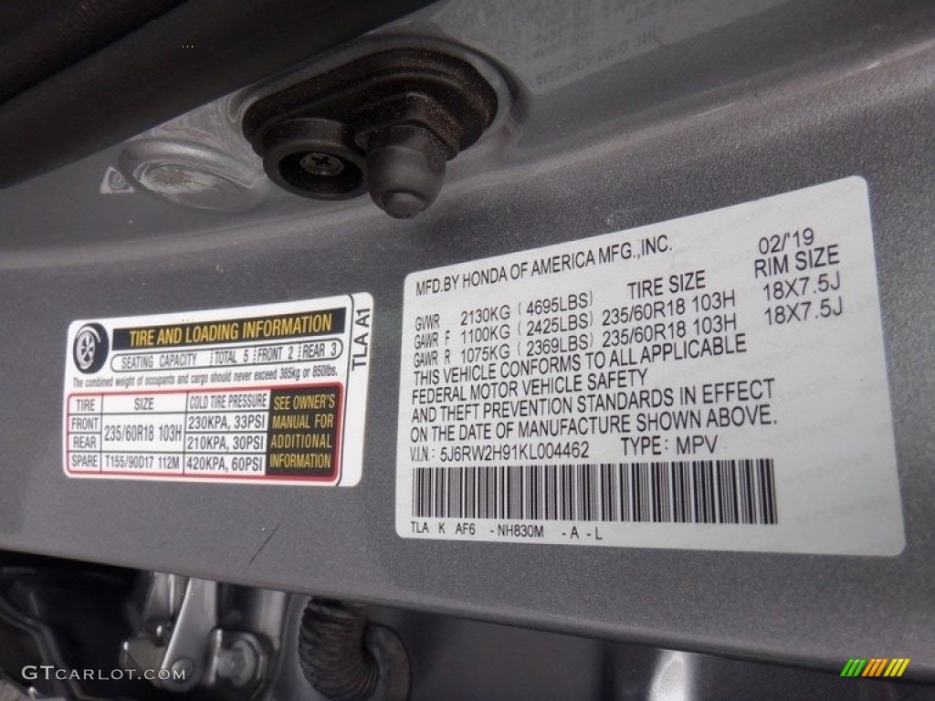2019 CR-V Touring AWD - Lunar Silver Metallic / Black photo #31