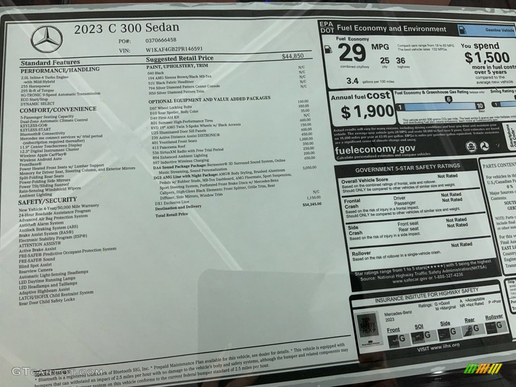 2023 Mercedes-Benz C 300 Sedan Window Sticker Photo #146501668