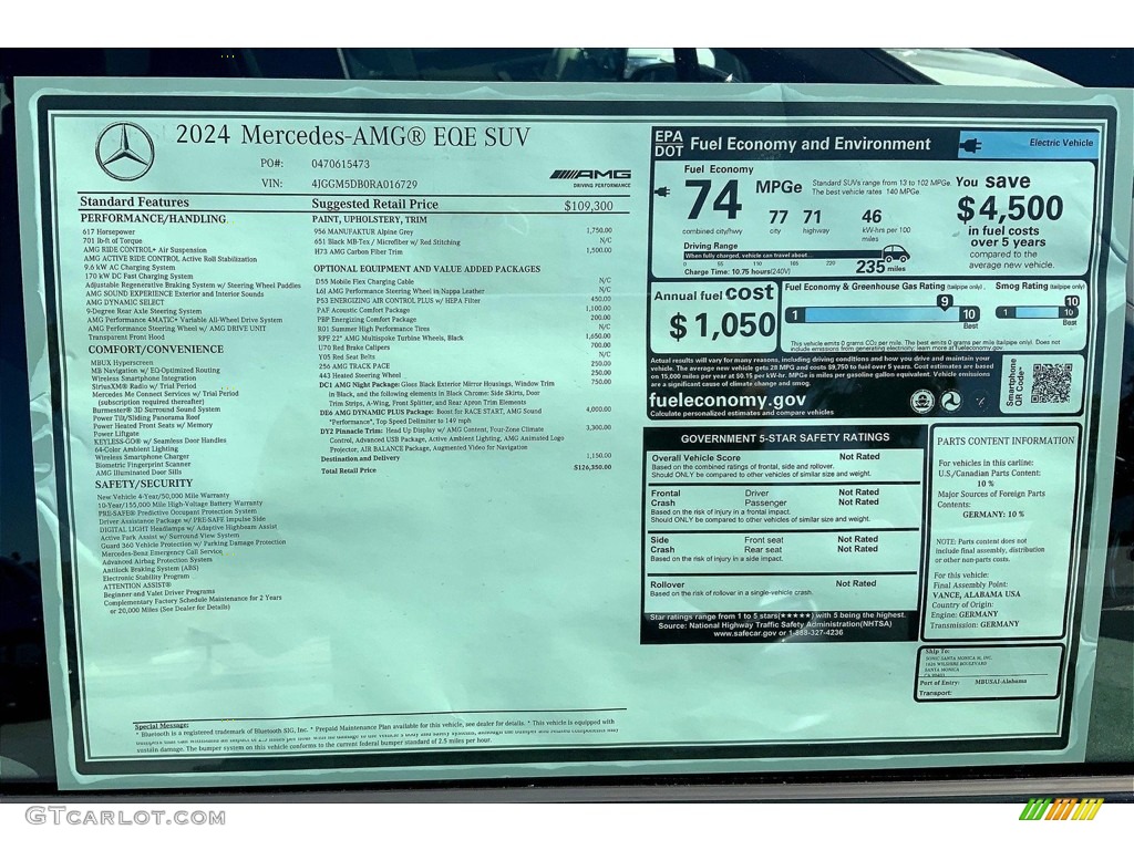 2024 Mercedes-Benz EQE AMG 4Matic SUV Window Sticker Photo #146503156