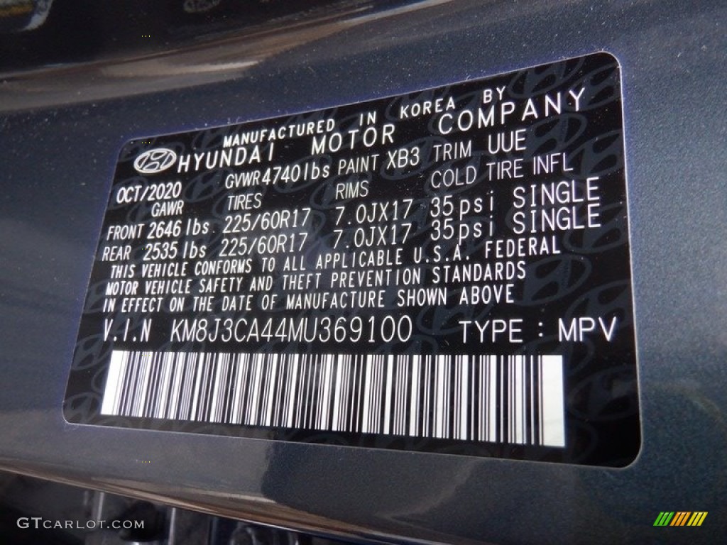 2021 Hyundai Tucson Value AWD Color Code Photos