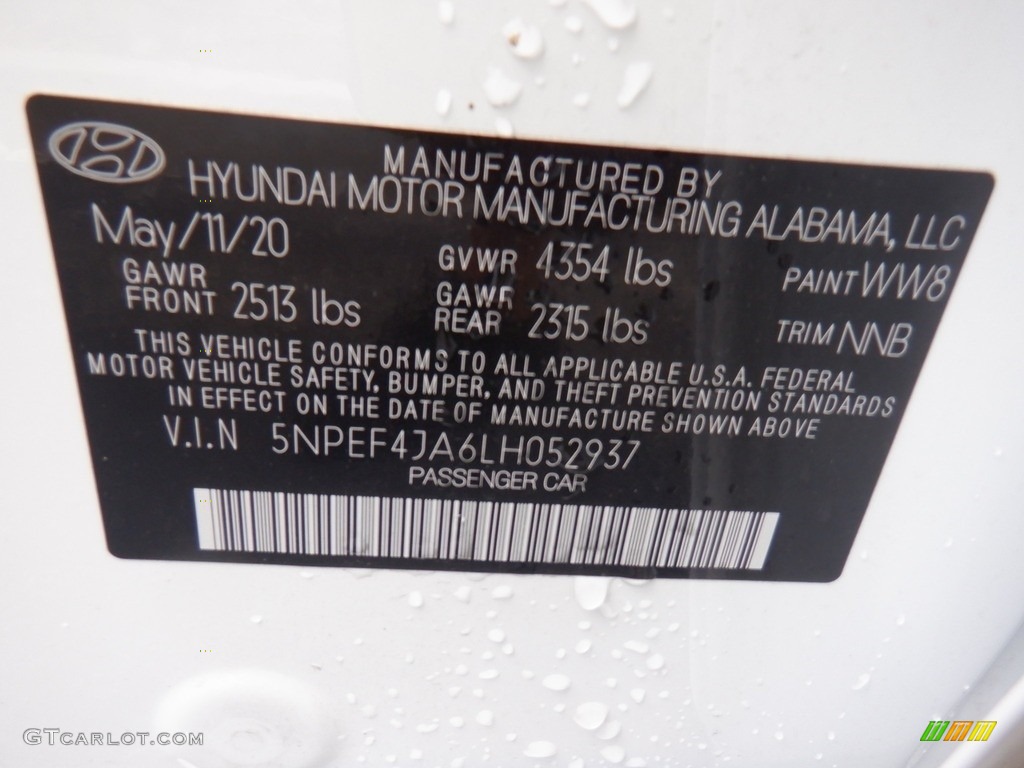 2020 Sonata SEL - Quartz White / Black photo #30