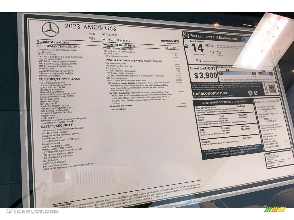 2023 Mercedes-Benz G 63 AMG Window Sticker Photo #146515526