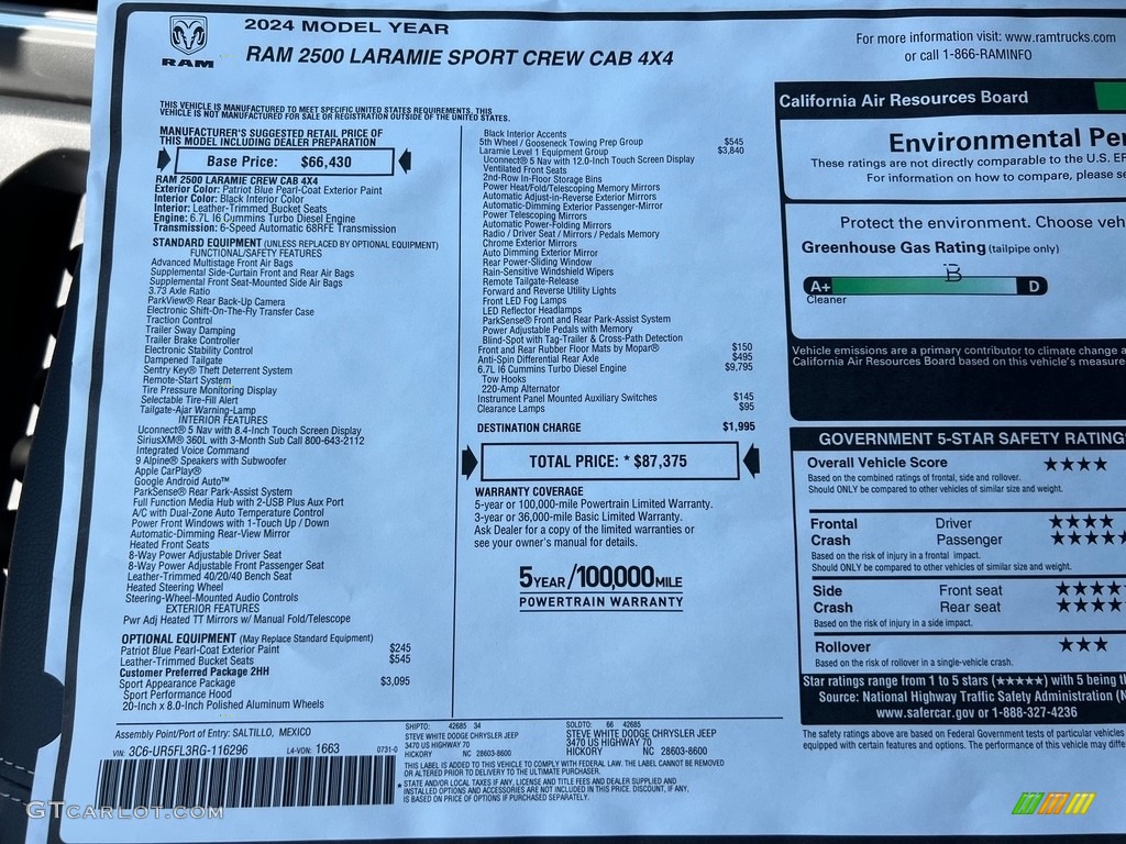 2024 Ram 2500 Laramie Crew Cab 4x4 Window Sticker Photos