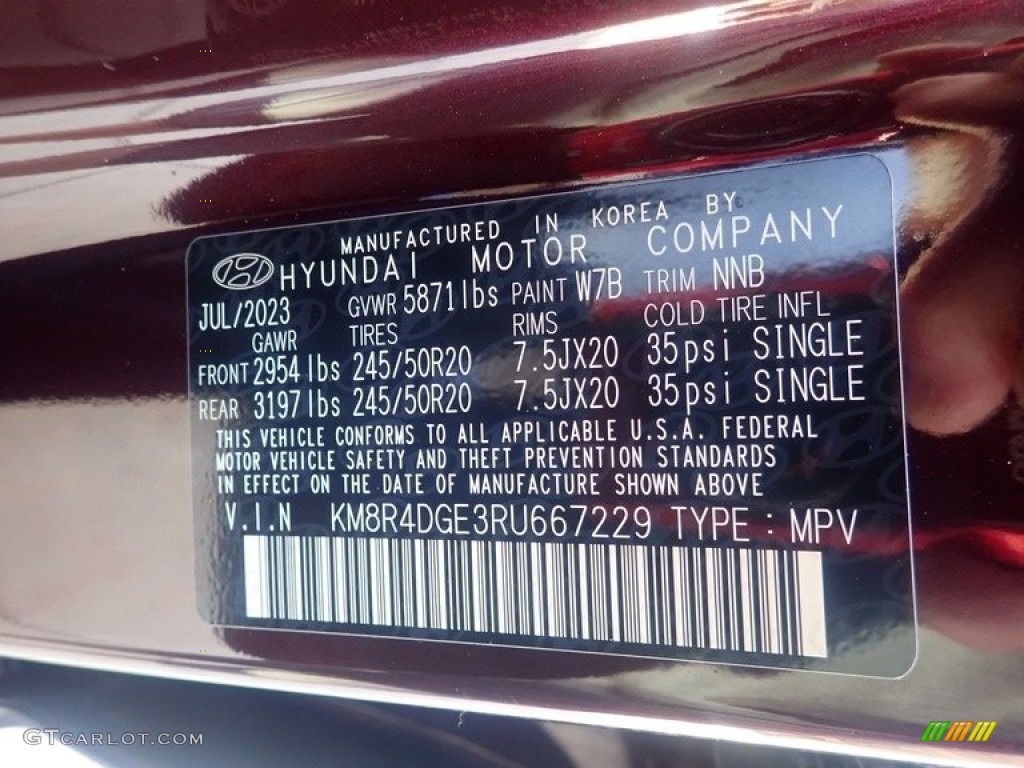 2024 Palisade Color Code W7B for Sierra Burgundy Photo #146521728
