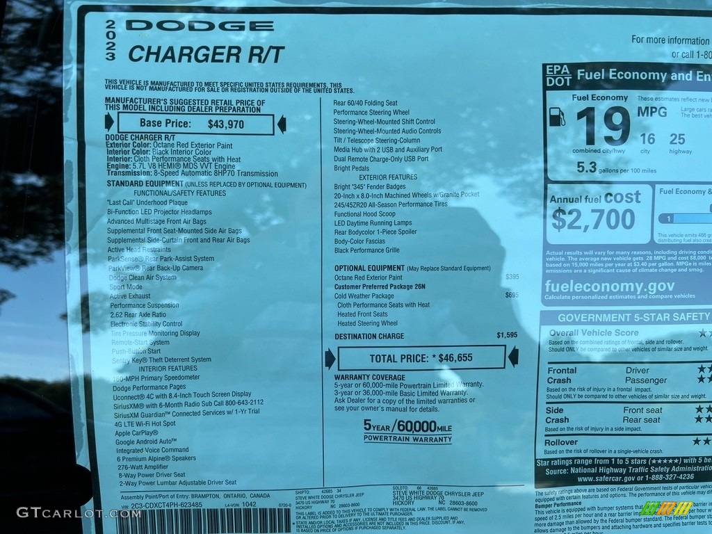 2023 Dodge Charger R/T Window Sticker Photo #146523484