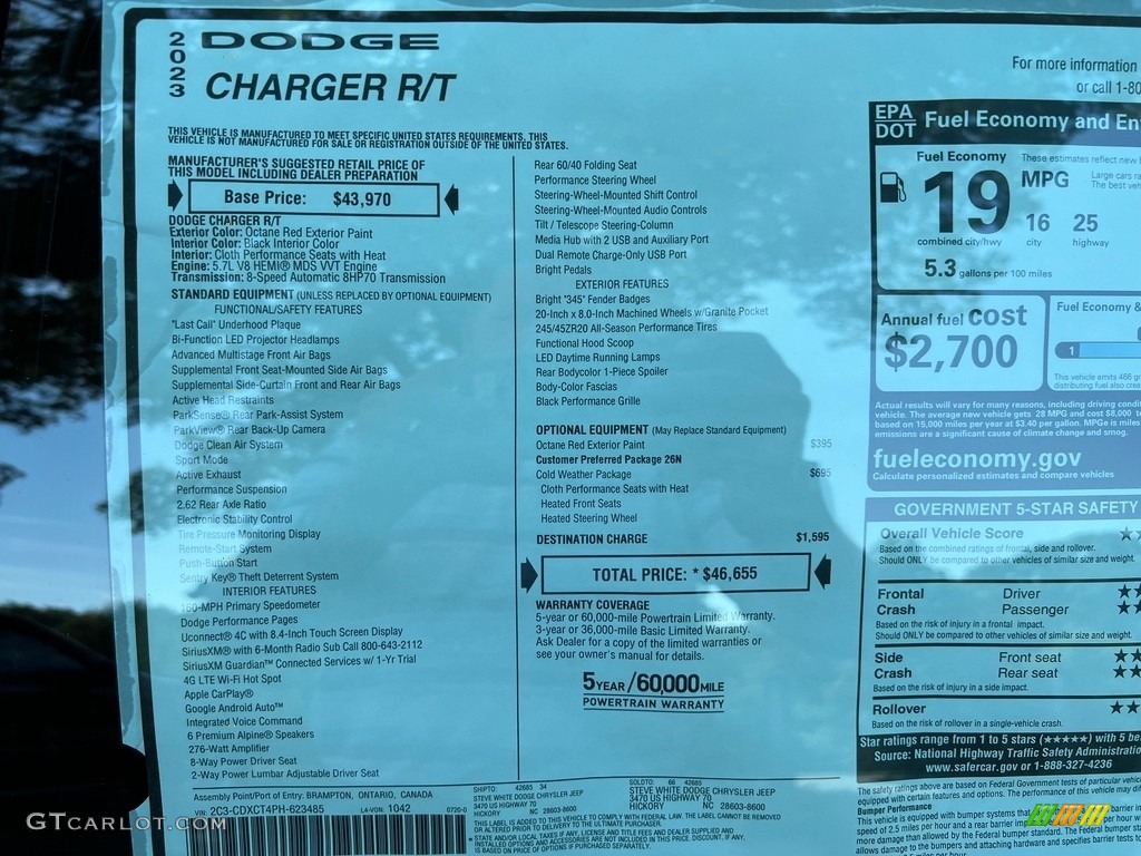 2023 Dodge Charger R/T Window Sticker Photos