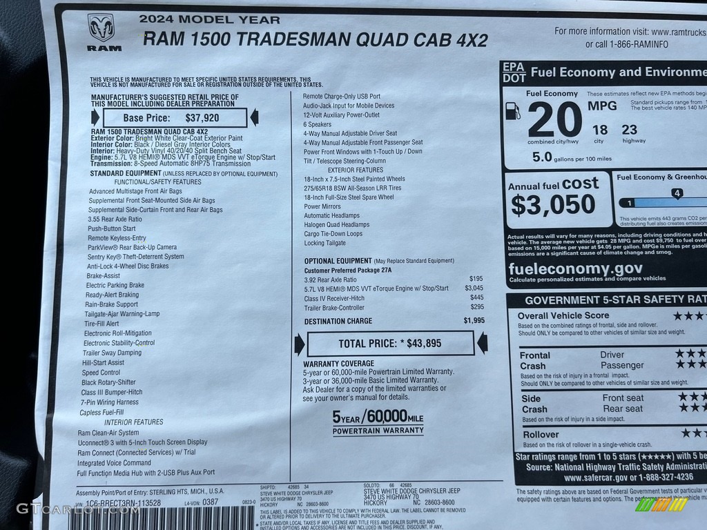 2024 1500 Tradesman Quad Cab - Bright White / Diesel Gray/Black photo #25