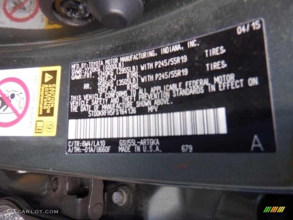 2015 Toyota Highlander Limited AWD Color Code Photos
