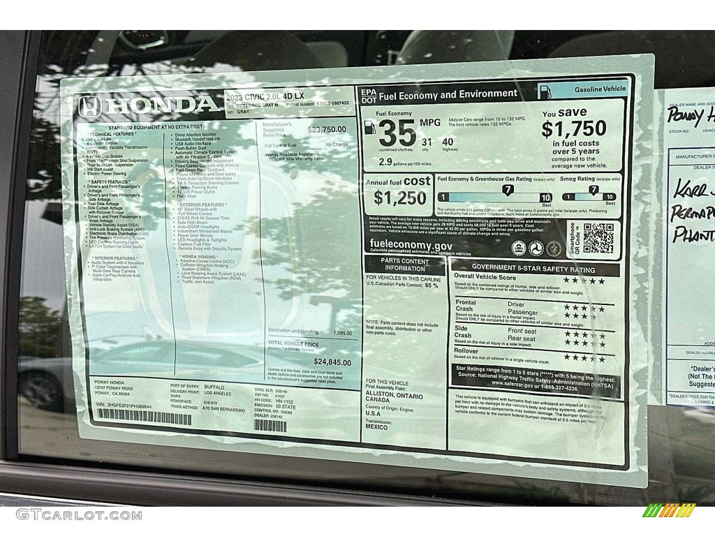 2023 Honda Civic LX Window Sticker Photos