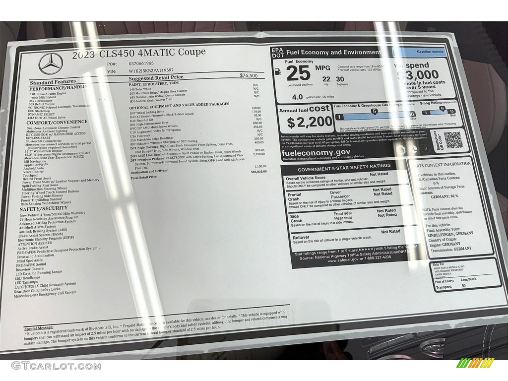 2023 Mercedes-Benz CLS 450 4Matic Coupe Window Sticker Photo #146530743