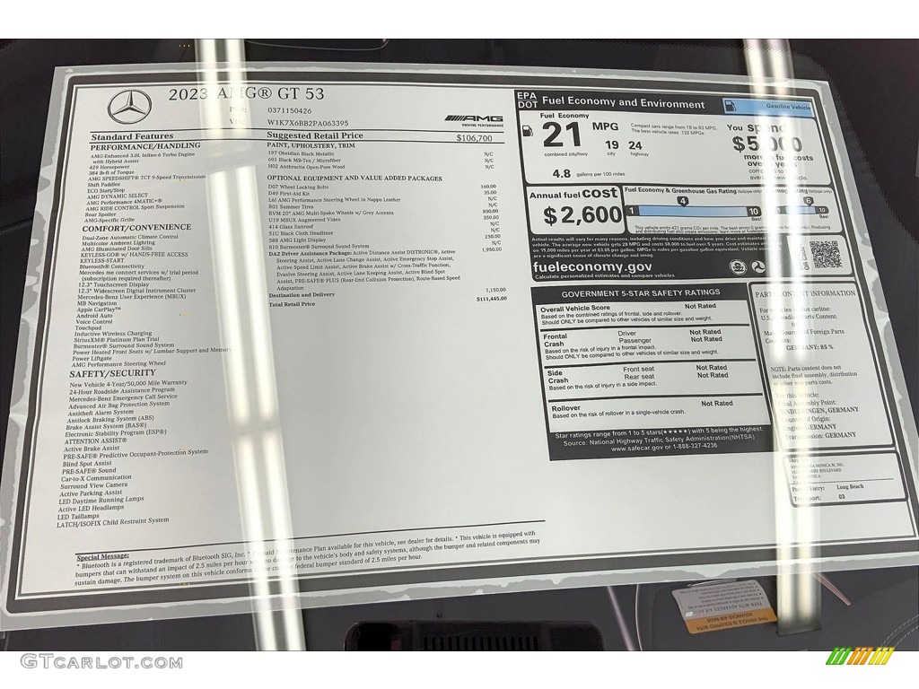 2023 Mercedes-Benz AMG GT 53 Window Sticker Photos