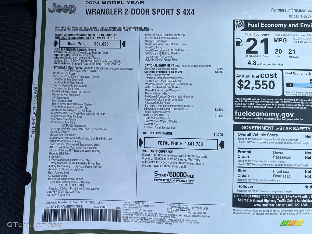 2024 Wrangler Sport S 4x4 - Earl / Black photo #25