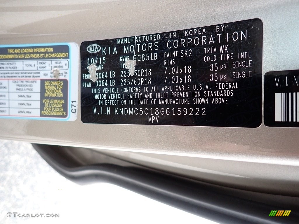 2016 Kia Sedona EX Color Code Photos