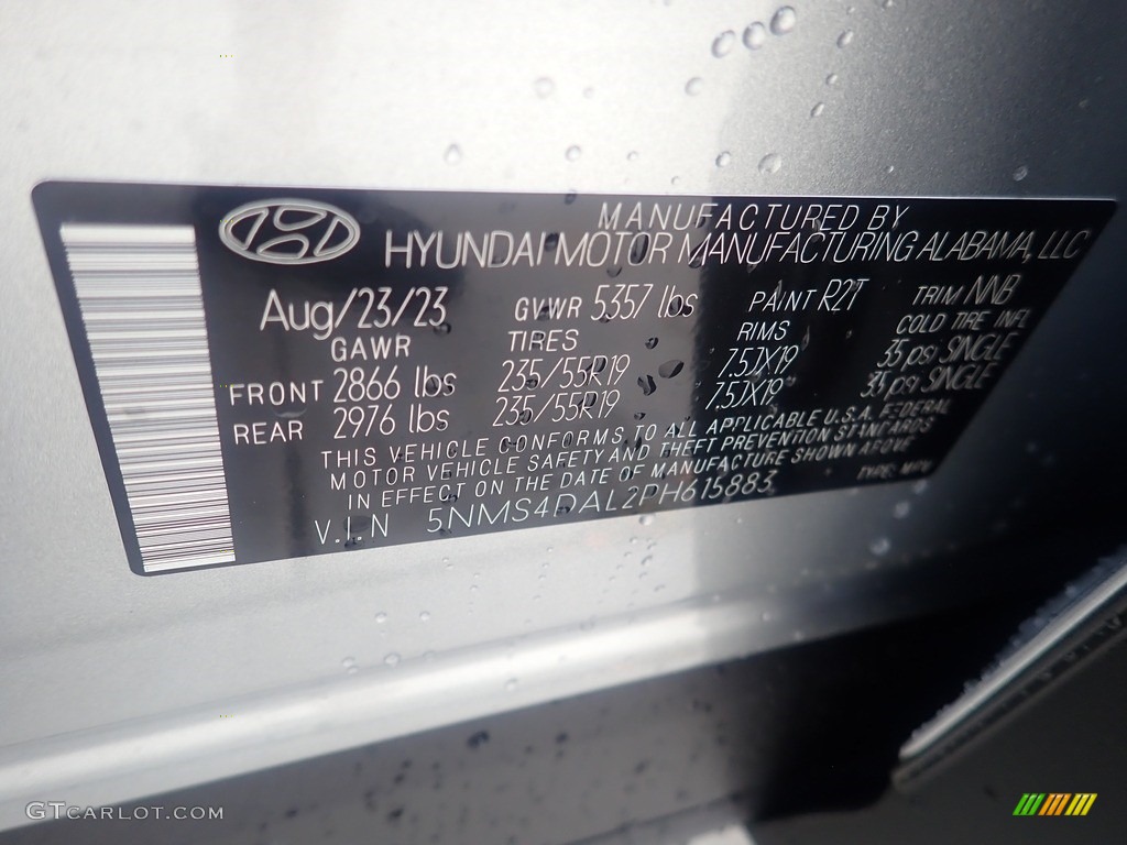 2023 Santa Fe Color Code R2T for Shimmering Silver Pearl Photo #146536124
