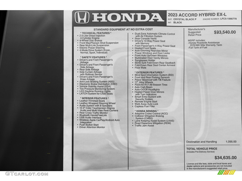 2023 Honda Accord EX-L Hybrid Window Sticker Photos