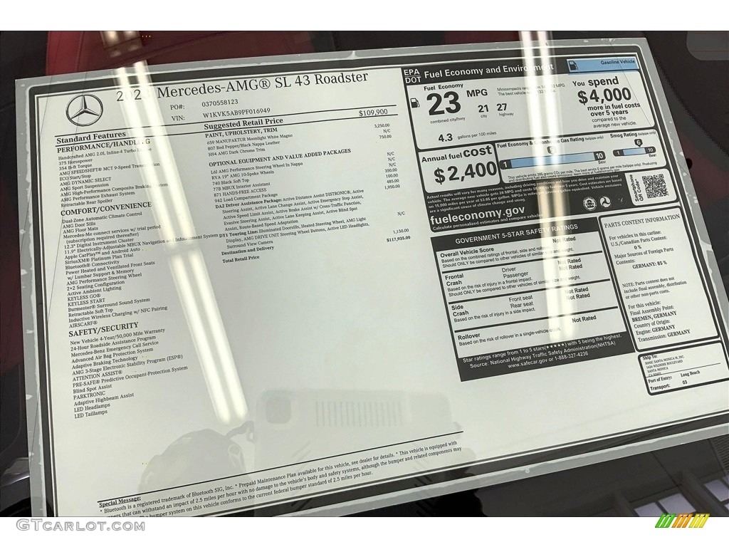 2023 Mercedes-Benz SL AMG 43 Roadster Window Sticker Photo #146538778
