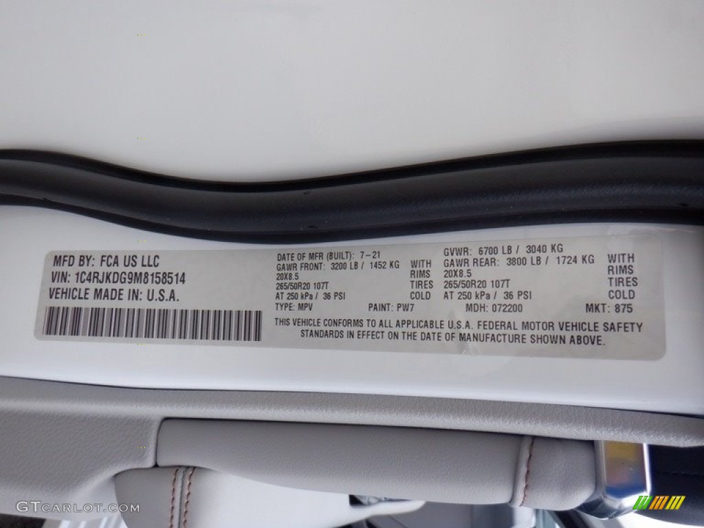 2021 Jeep Grand Cherokee L Overland 4x4 Color Code Photos
