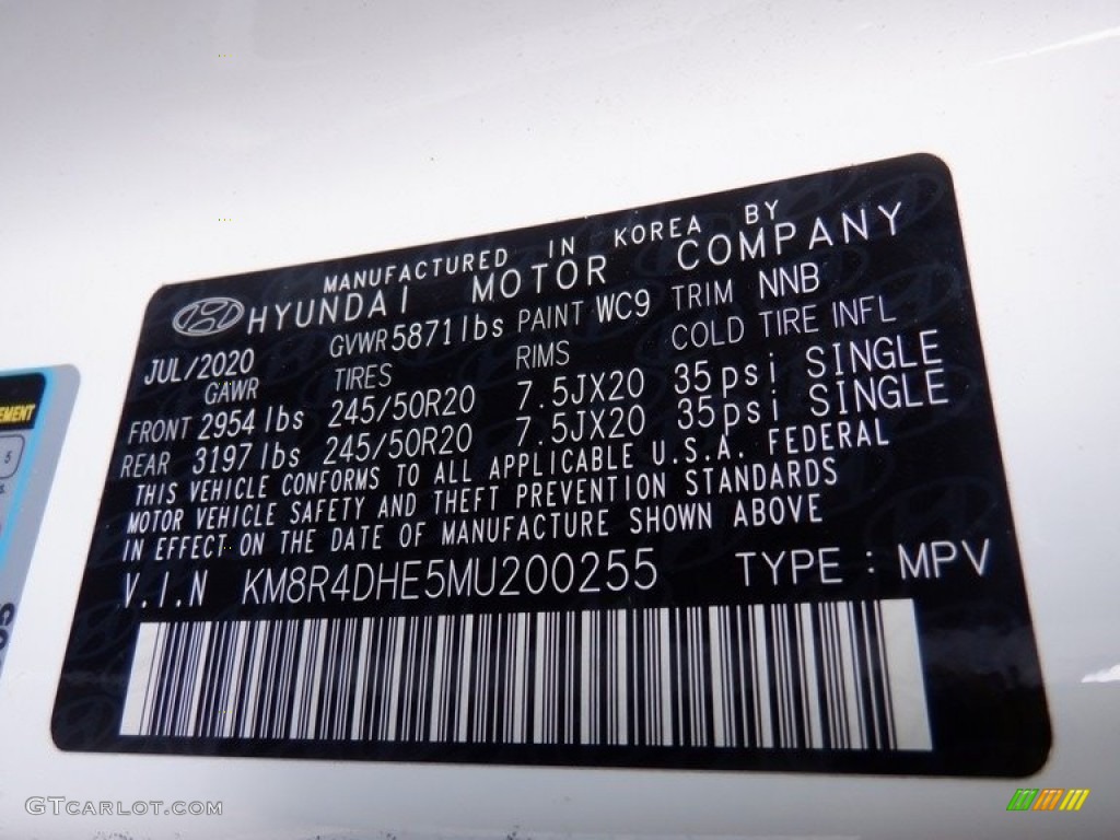 2021 Hyundai Palisade SEL AWD Color Code Photos