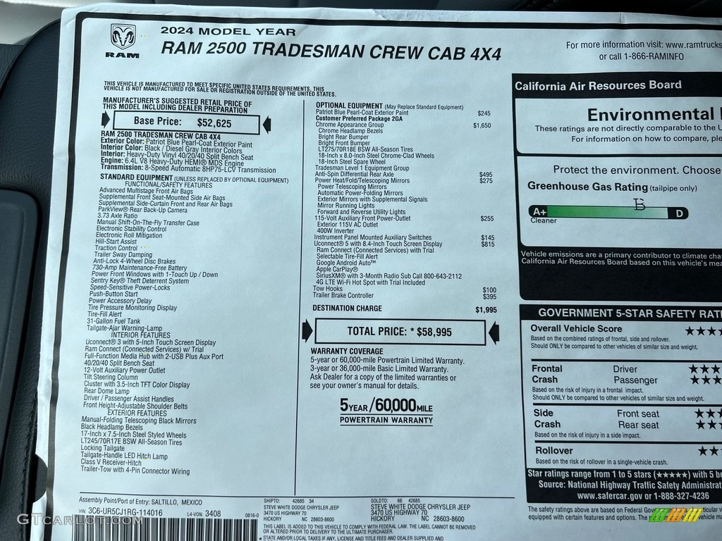 2024 Ram 2500 Tradesman Crew Cab 4x4 Window Sticker Photo #146553914