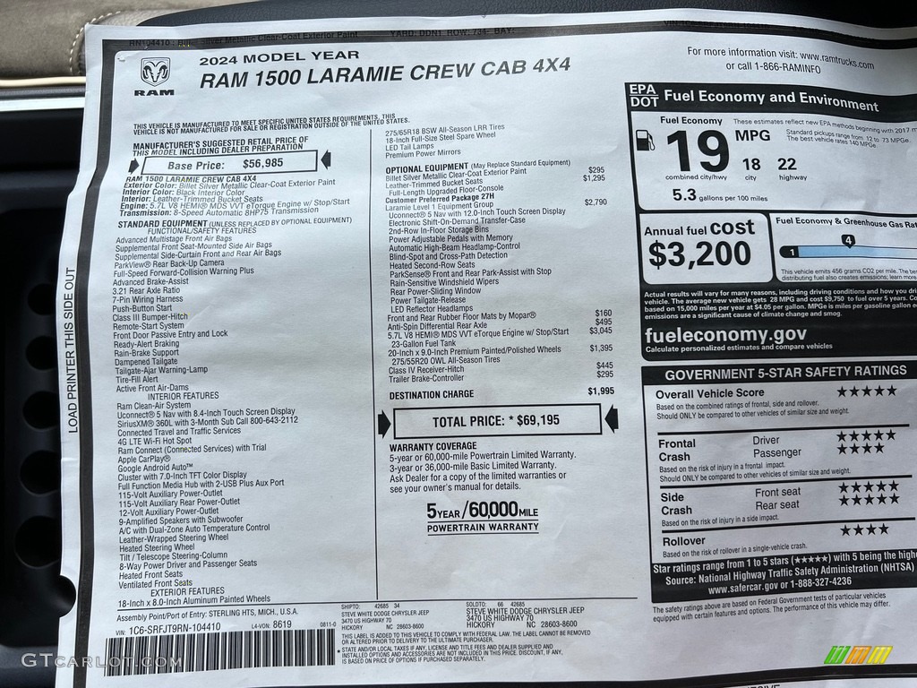 2024 Ram 1500 Laramie Crew Cab 4x4 Window Sticker Photos
