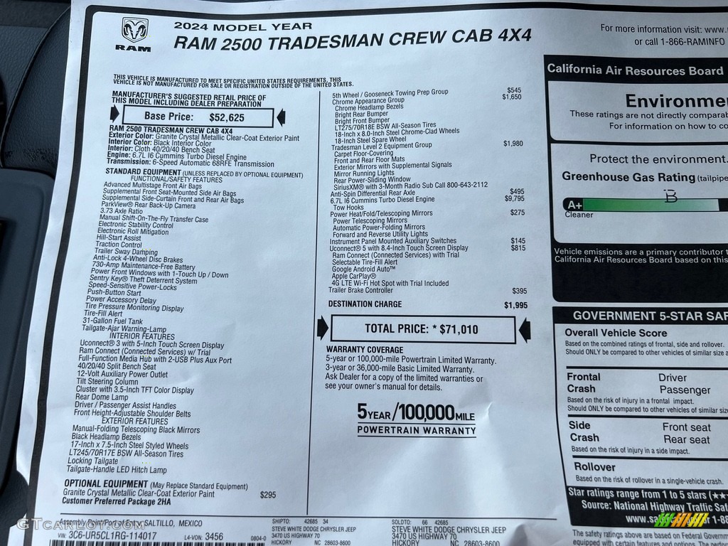 2024 Ram 2500 Tradesman Crew Cab 4x4 Window Sticker Photo #146557343